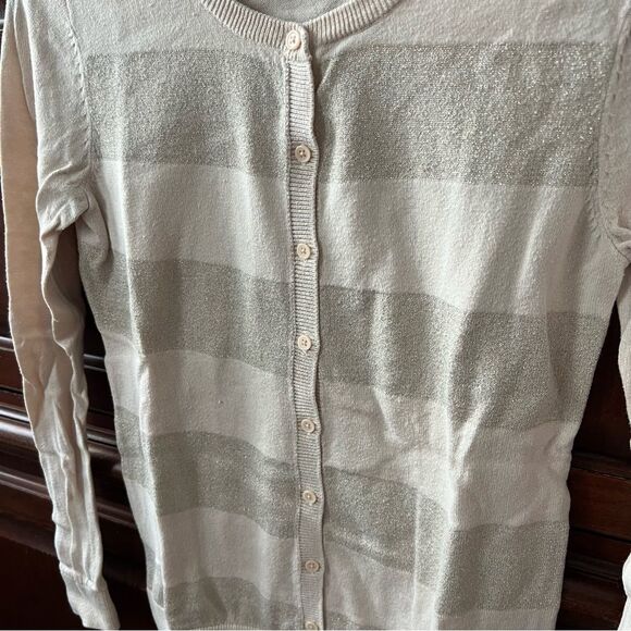Old Navy Light Pink & Gold Striped Button-Down Cardigan Sweater XS - Picture 3 of 4